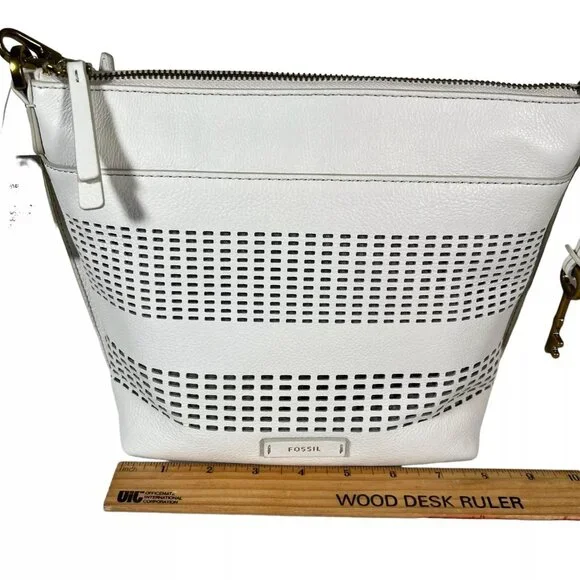 Fossil Womens Coconut White Cow Hide Leather Rectangle Julia Crossbody Handbag - Picture 15 of 16